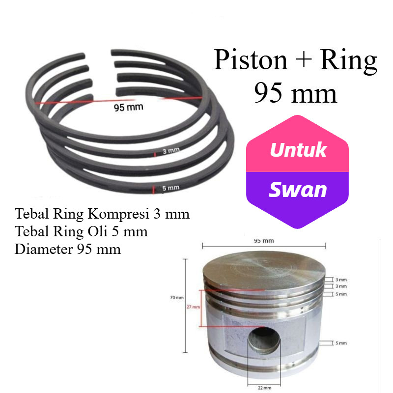 Paket  Piston + Ring Piston Kompresor Ukuran 95 mm