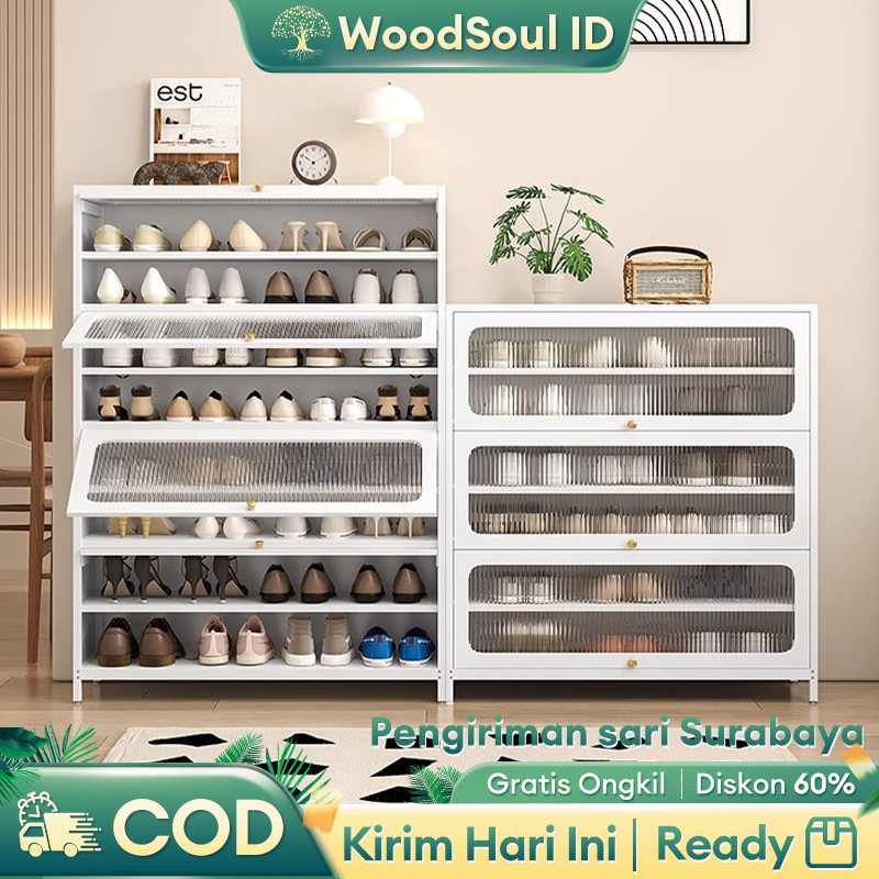 COZYLIVING Lemari Sepatu Besi Pintu Transparan Rak Sepatu Tertutup / Rak Sepatu Tertutup