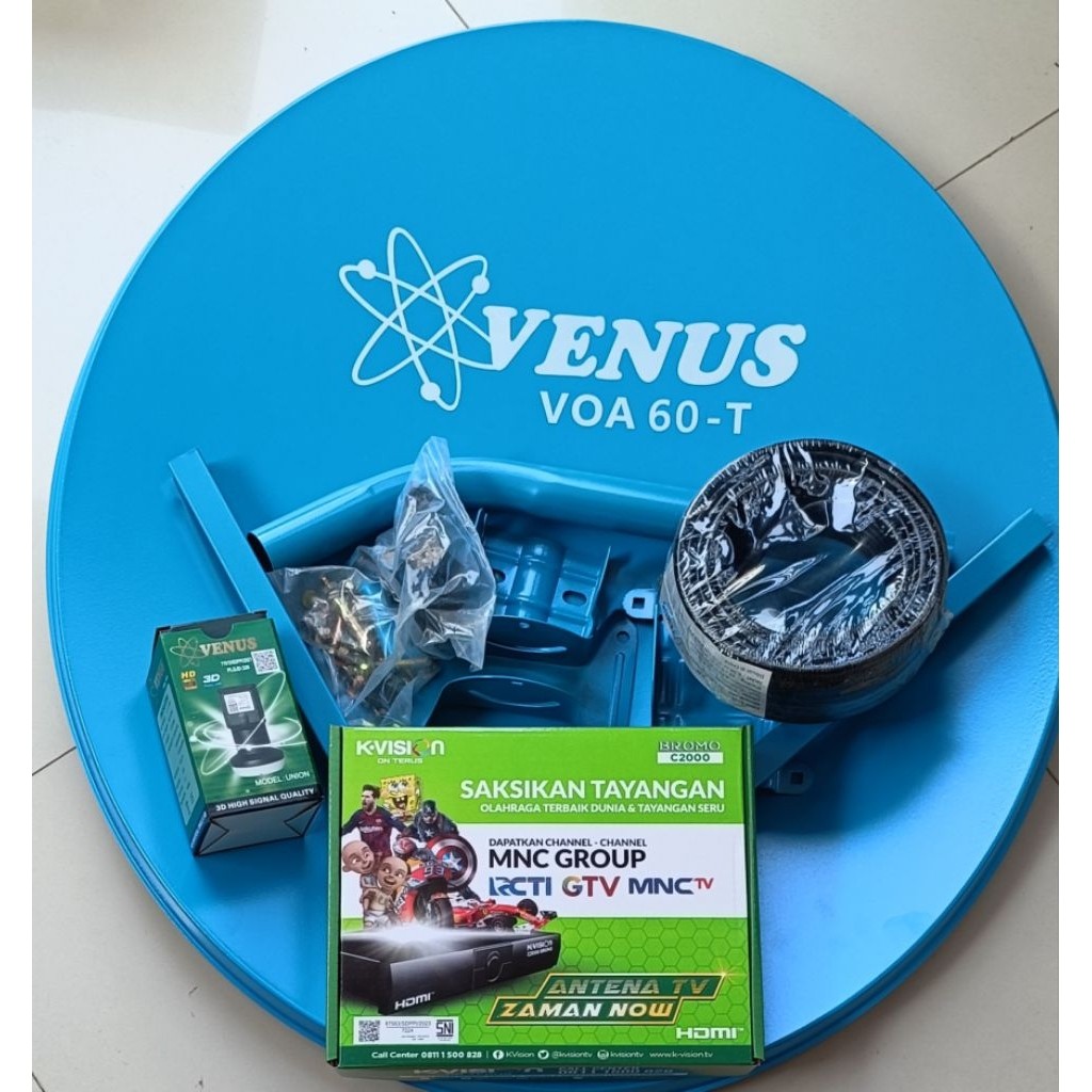 Antena Parabola Mini 60cm Venus+Kabel+LNBF+Receiver K-Vision C2000. Lengkap
