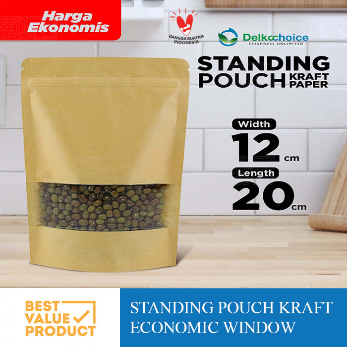 (PACK) Kemasan Paper Kraft WINDOW 12x20 Standing Pouch WINDOW 12 x 20