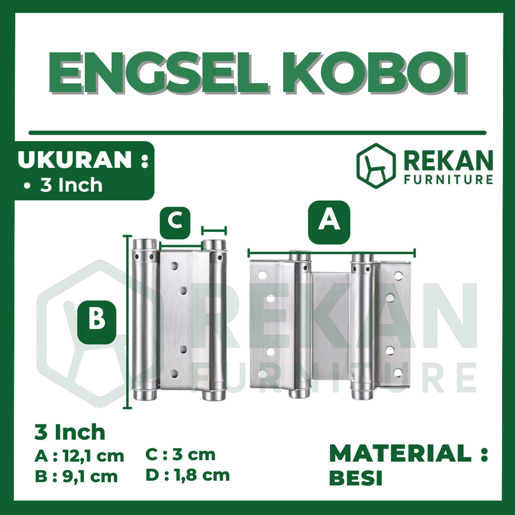 Engsel Koboi Twin 3 Inch Besi – Engsel Pintu Ayun Otomatis Dua Arah