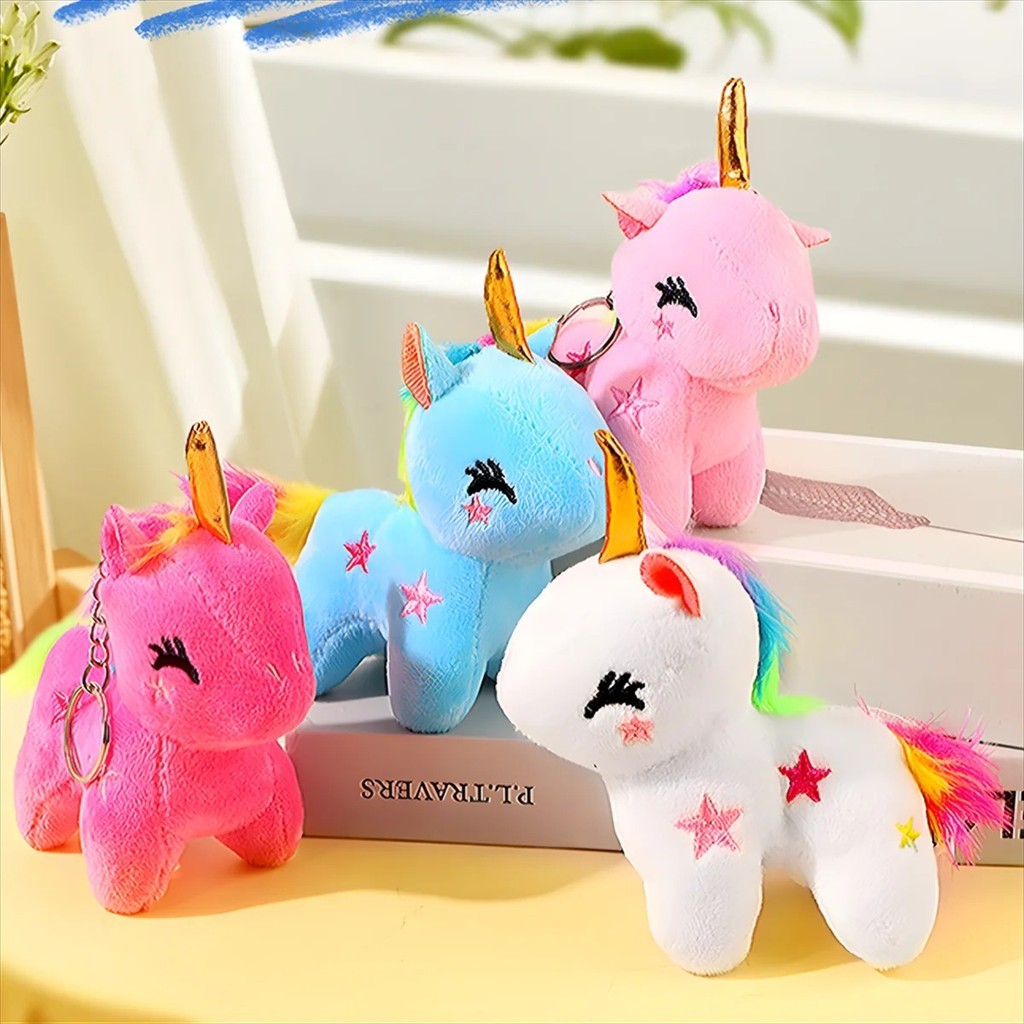 Yuma 1 pcs Boneka Unicorn Kartun Gantungan Kunci Unicorn Plush Boneka Lembut Populer Hewan Kuda Main