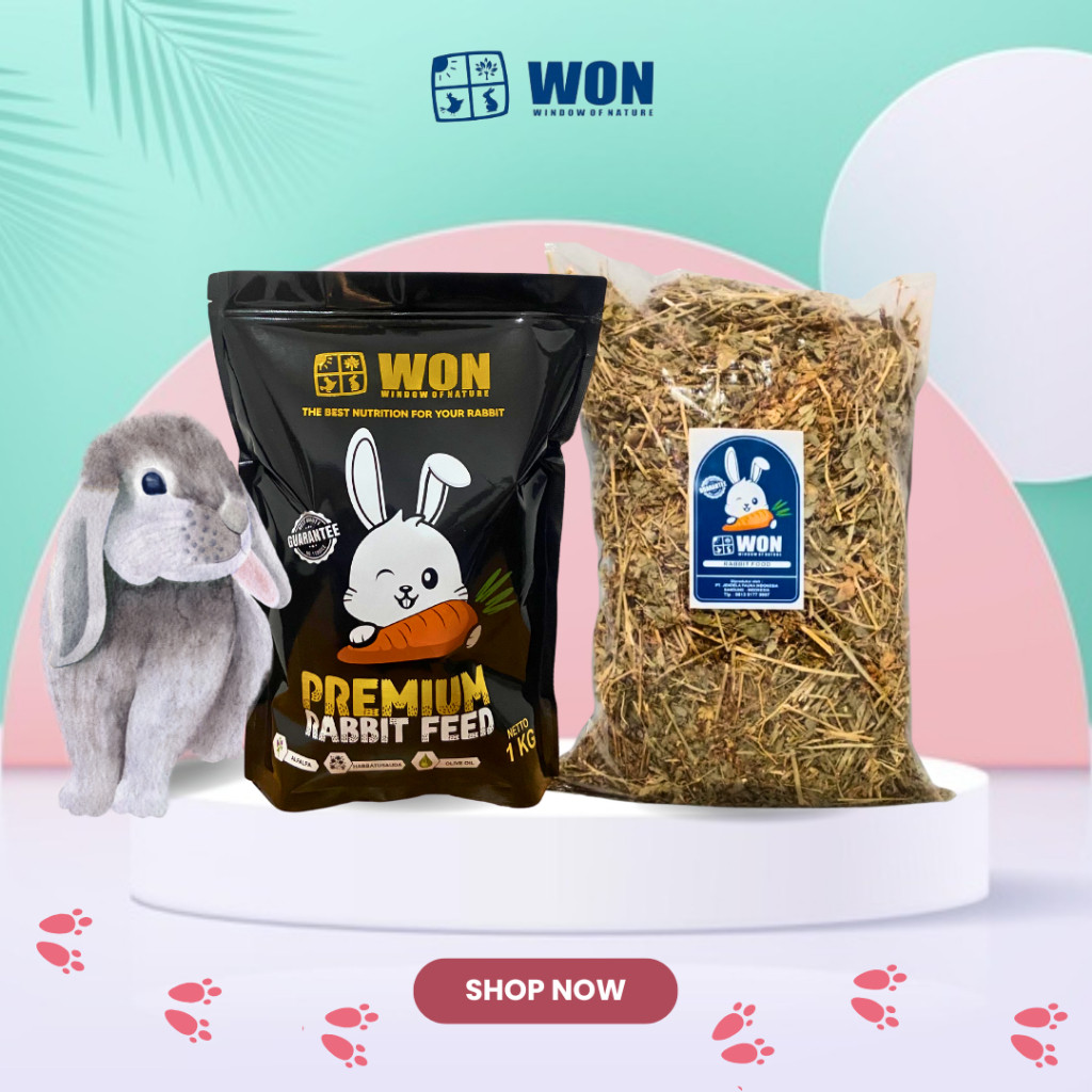 mimilove Paket Bundling Pelet Kelinci WON Premium 1kg+Alfalfa Hay WON 500g