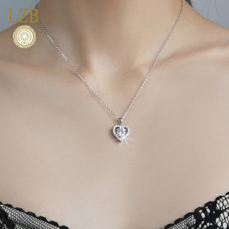 Kalung Hati Moissanite Karbon Tinggi 3 Karat Berlapis Platinum PT950