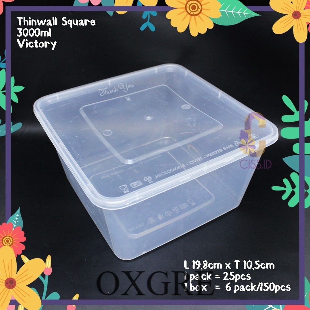 [ OXGRE ]  KOTAK MAKAN PLASTIK THINWALL 3000ML SQUARE KOTAK 1 PACK ISI 25PCS TAHAN PANAS KEMASAN MAK