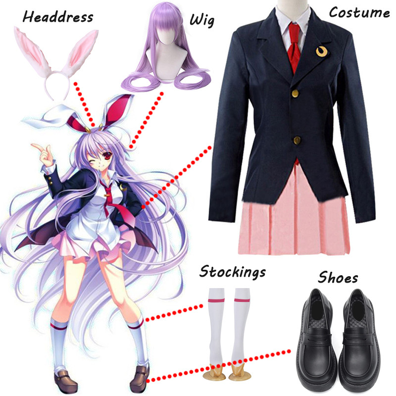 Anime Touhou Project Cosplay Reisen Udongein Inaba Cosplay Costume Girls Women School Uniform Dress 