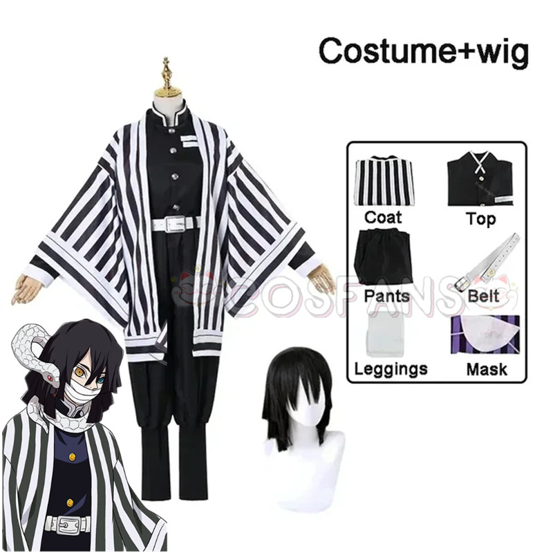 Anime Demon Slayer Kimetsu No Yaiba Iguro Obanai Haori Kimono Cosplay Costume Wig Snake Props White 
