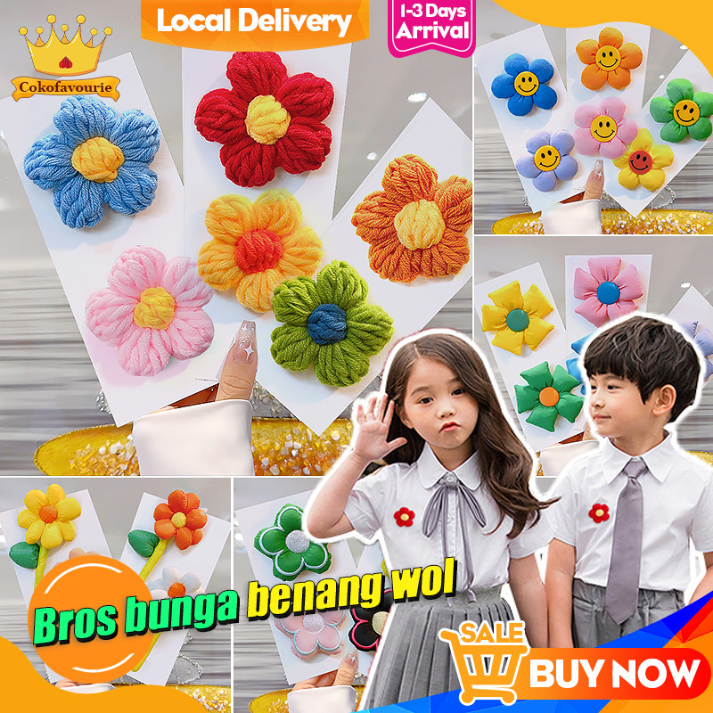 Bros Bunga Berbulu Lembut Rajut Puff Aplikasi Kecil Warna warni Gaya Korea Untuk Anak-anak Lencana L