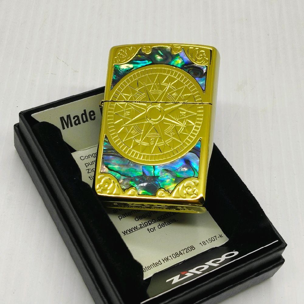 ZIPPO FULL COMPASS SHELL GOLD ORIGINAL