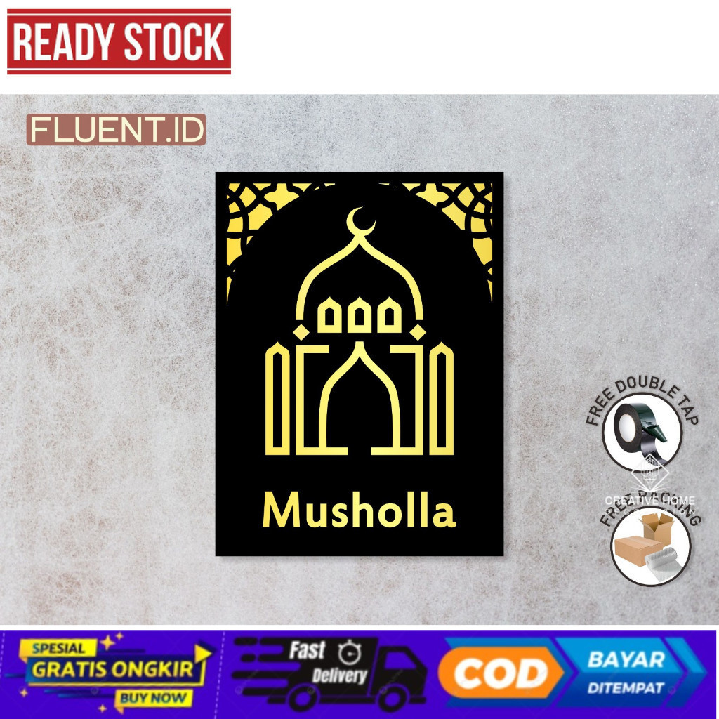 Papan tulisan akrilik logo tanda - MUSHOLLA - hiasan dinding tempel musholla