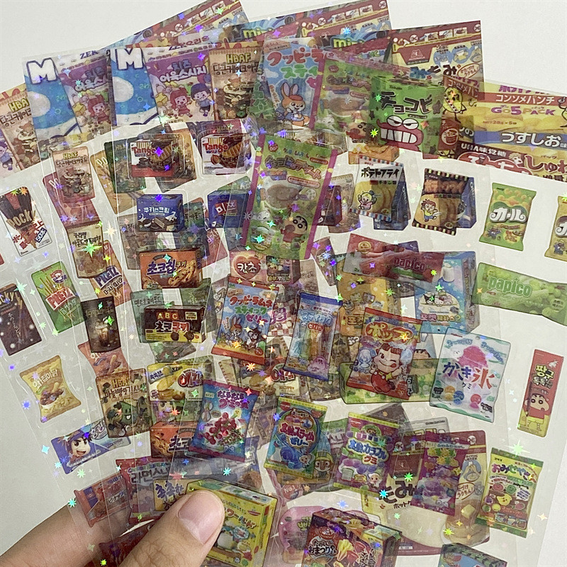 10Sheets Cartoon Snack Food Packaging Stickers For Phone PET Waterproof Decoration Stickers Kawaii S