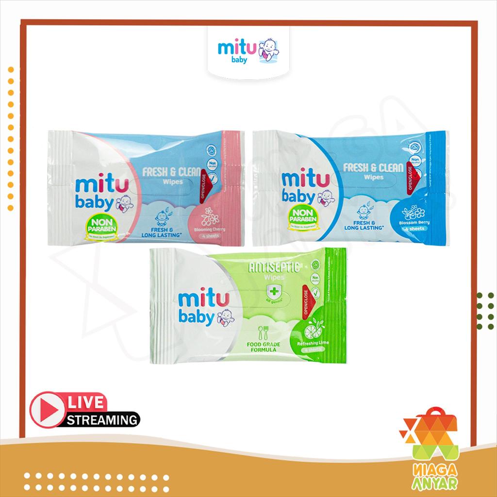 Mitu Tisu Basah Baby Wipes / Mitu Tisu Basah Sachet Isi 4 Sheet / Mitu Baby Tisu Basah Bayi