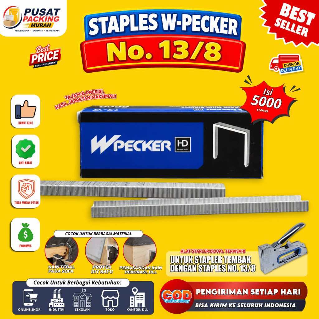 Isi Staples W-Pecker 13/8 Heavy Duty Refill Hekter Besar Kuat untuk Stapler Tembak