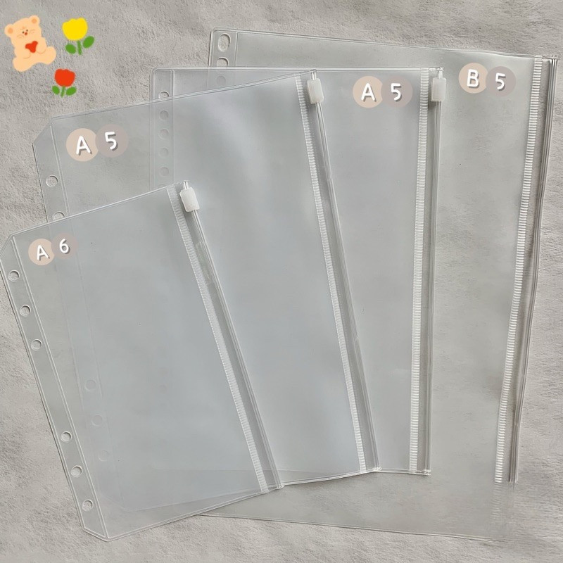 [Gamgam] A5 A6 B5 Ziplock Bag / Pouch / Kantong Binder 6 Rings 20 Rings Transparan