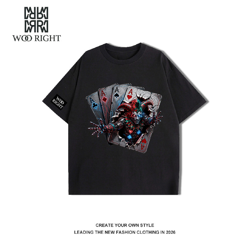 WOO RIGHT (COD) Kaos Pria Distro Original Oversize — dengan print grafis Badut Kartu Robot Neon, gay