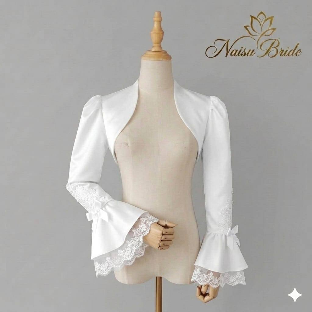 Naisu Cardi crop wanita lengan panjang crop white top satin NB575
