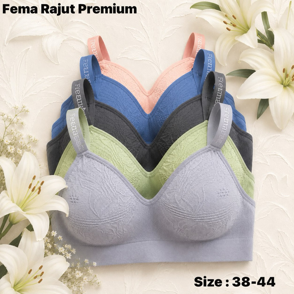 TERLARIS 2PCS BH FEMA RAJUT BUNGA BUNGA CUP JUMBO | BRA FEMA RAJUT BUNGA BUNGA