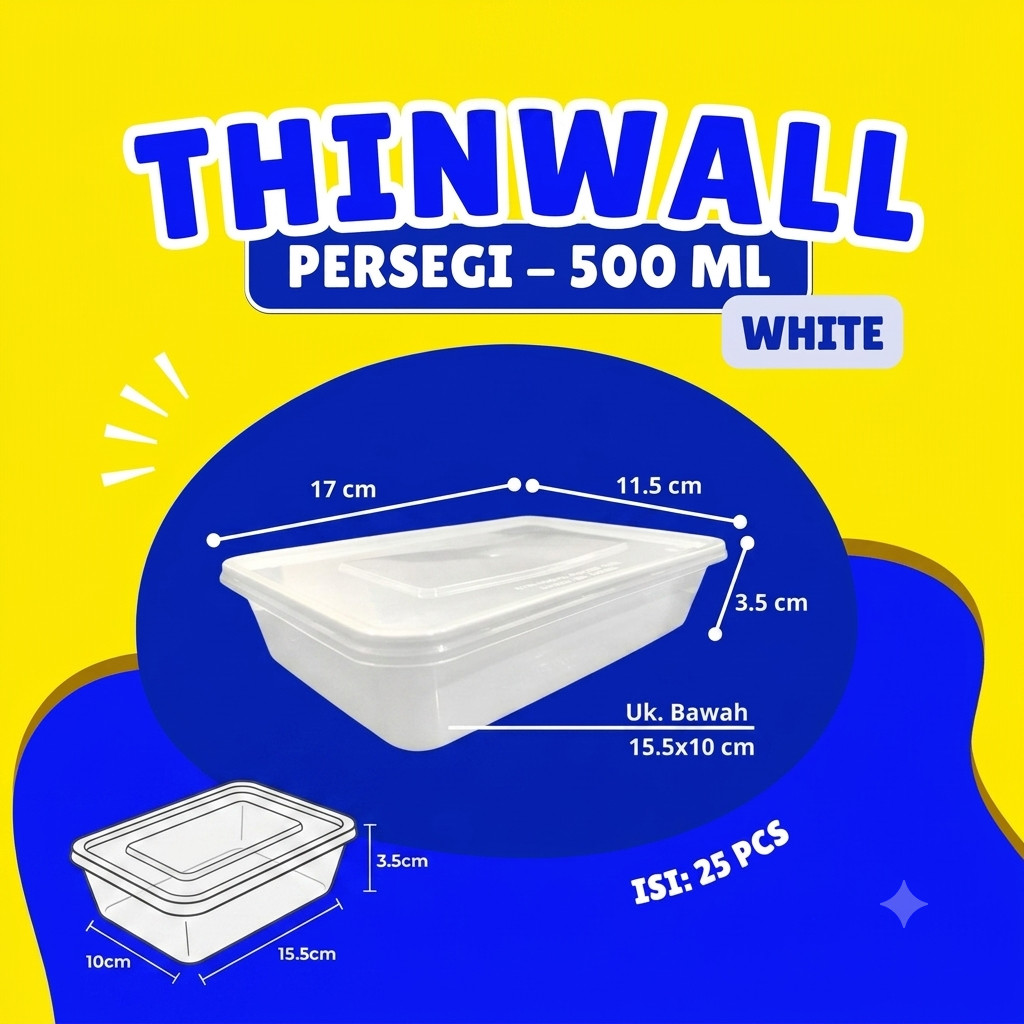 Thinwall 500 Ml Persegi Warna Foodgrade (25 Pcs)