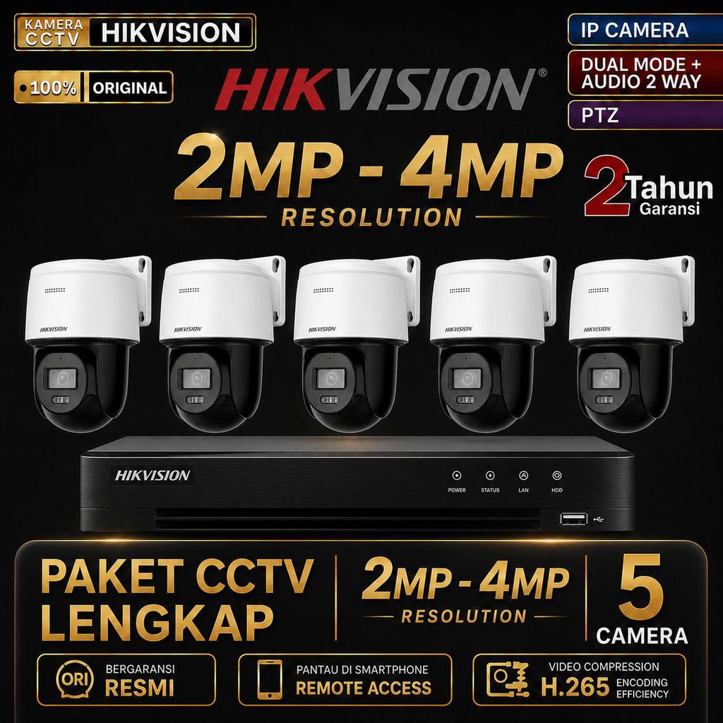 Paket CCTV HIKVISION IP Camera PTZ 2MP 4MP 8 Channel 5 Kamera