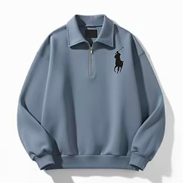 jacket kerah high neck blue denim basic men's & women - sweatshirt oversize pria korean style