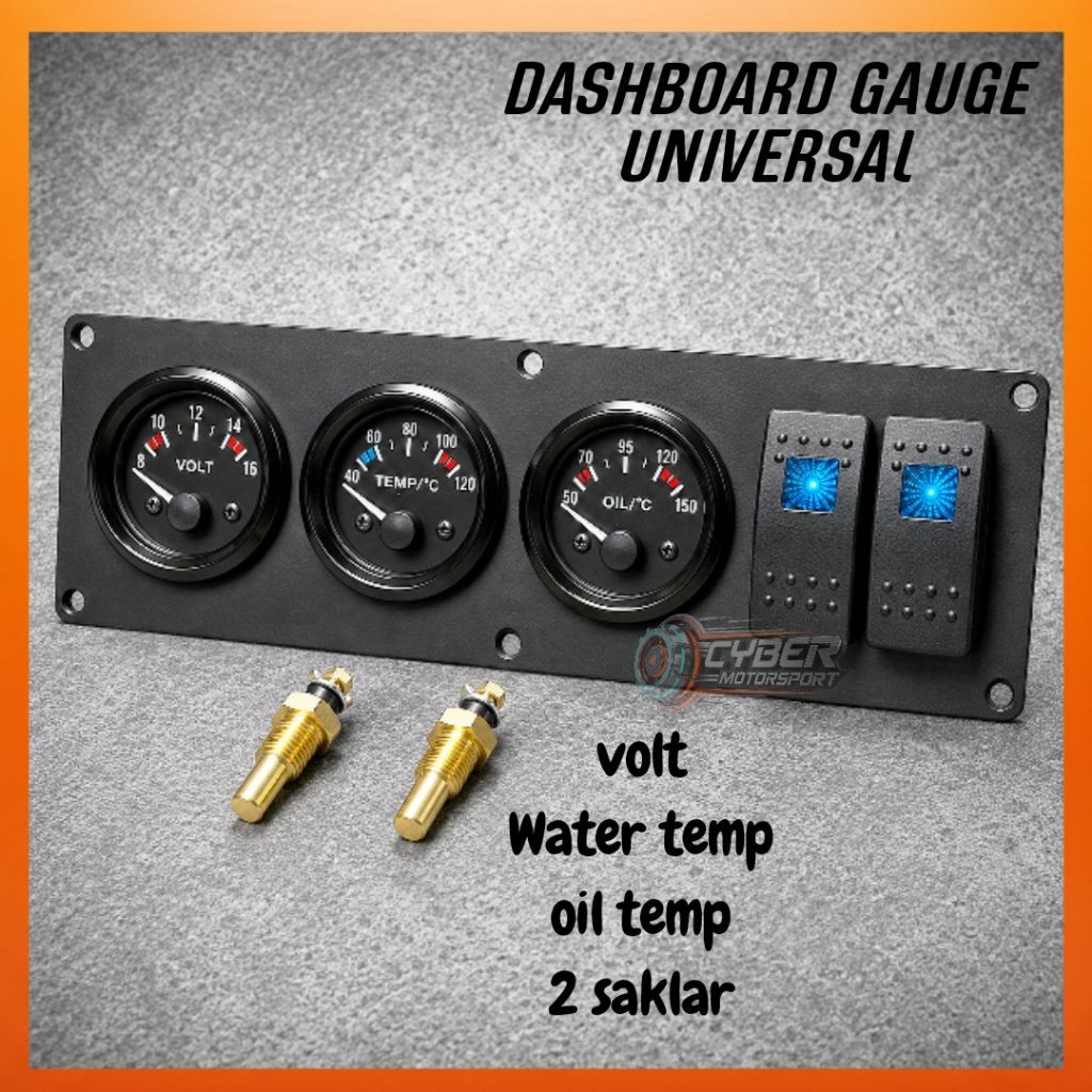 Dashboard panel mobil indikator volt meter water temperature. oil temperatur. gauge triple voltage s