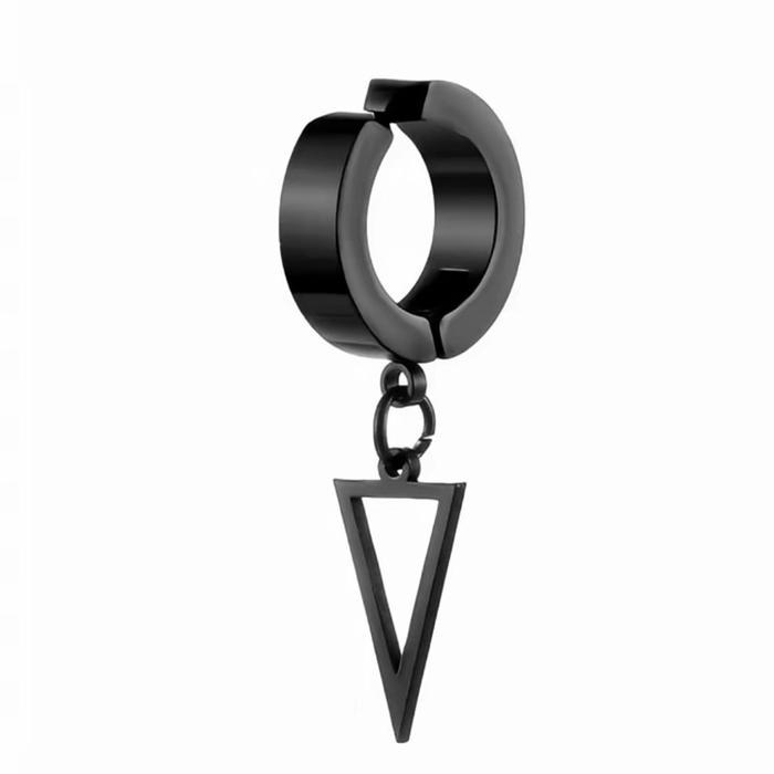 Anting Gantung Triangle Hitam dan Silver Desain Geometris Elegan untuk Pria dan Wanita dengan Detail