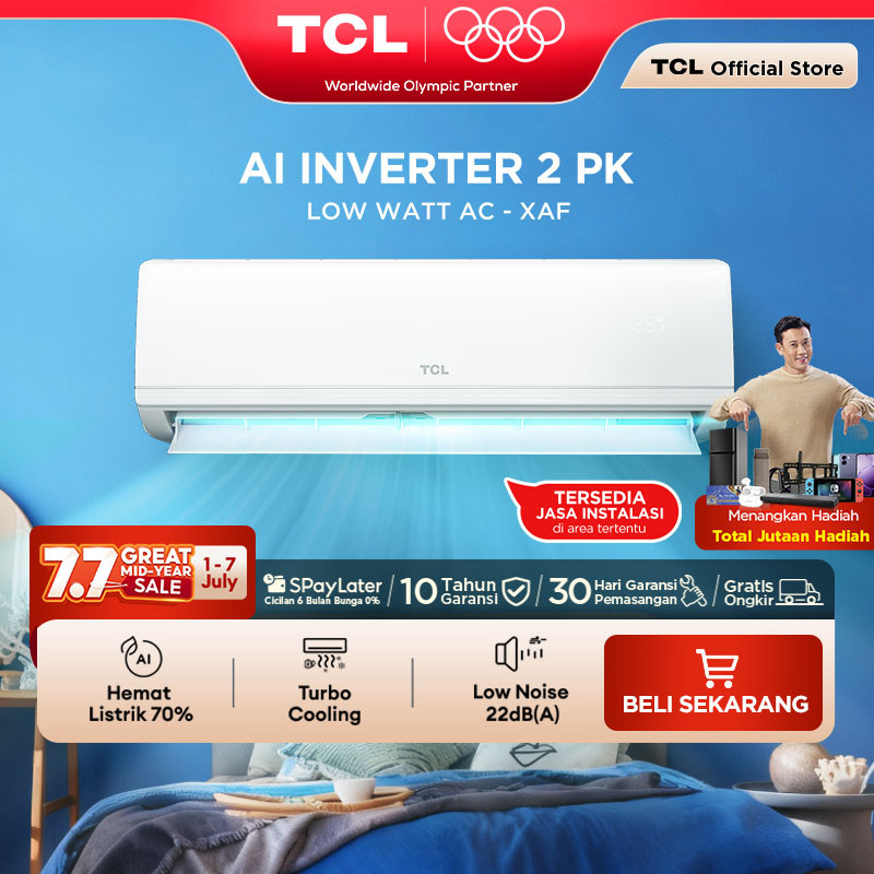 TCL AC Inverter 2PK - Tersedia Pemasangan - AI Tech Hemat Listrik 70% - Anti Bising - Cepat Dingin -