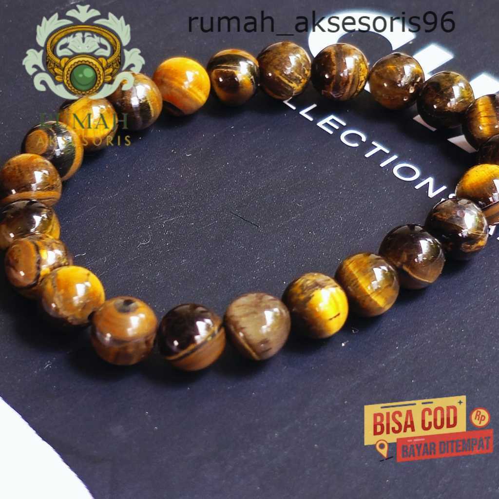 Rumah_Aksesoris. Gelang Pria Wanita Natural Batu Akik Tiger Eye Halus High Quality, Gelang Pria Batu