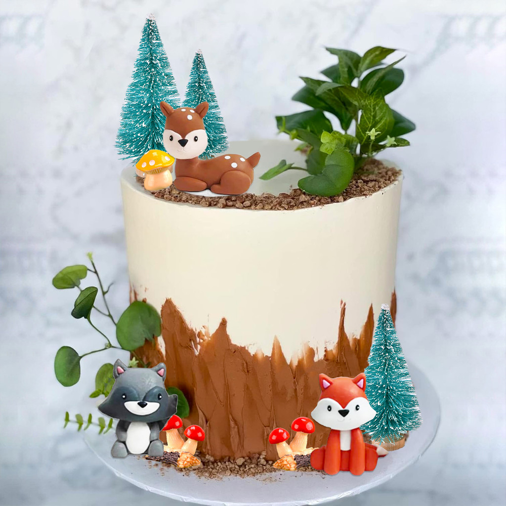 

Woodland Cake Toppers Forest Animal Cake Decorations with Fox Raccoon Deer Mushroom for Baby Shower Birthday Party Decorations