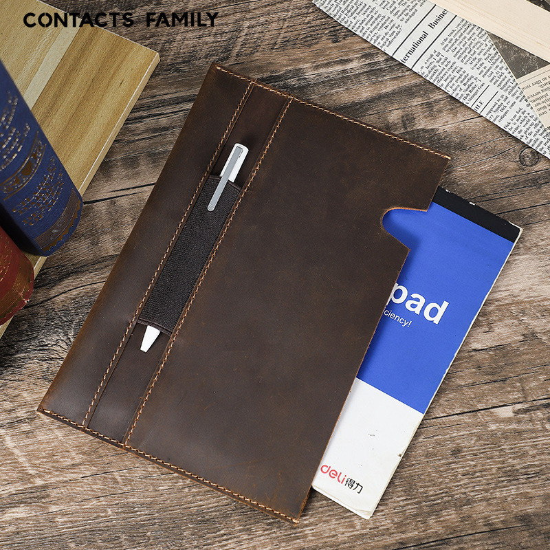 

Crazy Horse Leather A5 Journal Cover Handcrafted Cowhide with Pen Holder Minimalist Clasp Design School Office Supplies