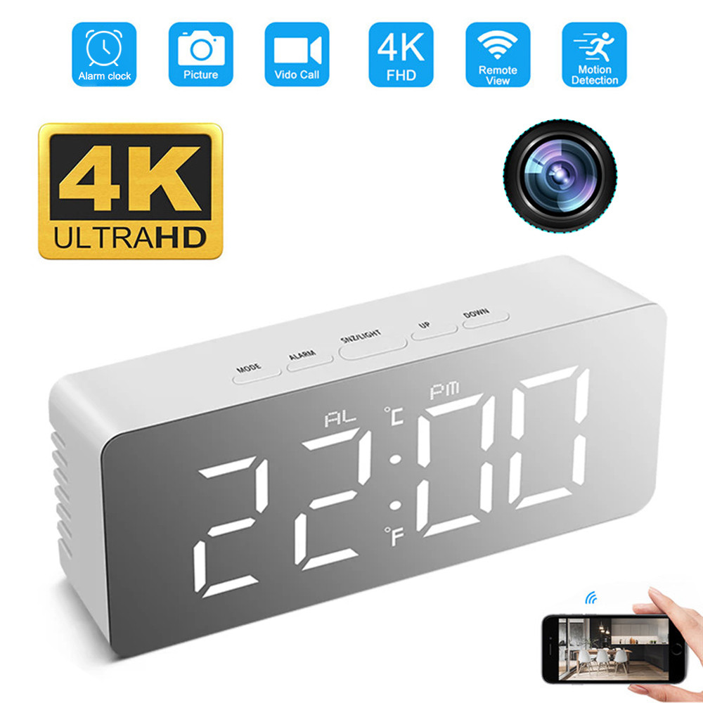 HD 1080P Alarm Clock Wifi Mini Camera Home Security Nanny Camera Motion Detection Alarm Clock Remote