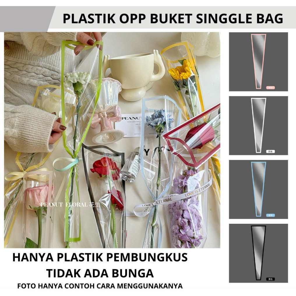 

(PACK 50 PCS) Plastik Bunga Setangkai Transparant List OPP Singgle Flowers Mini Bouquet