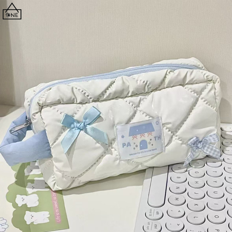 

COD❤Berwarna krem busur kotak pensil lucu kapasitas besar tas penyimpanan ceruk siswa