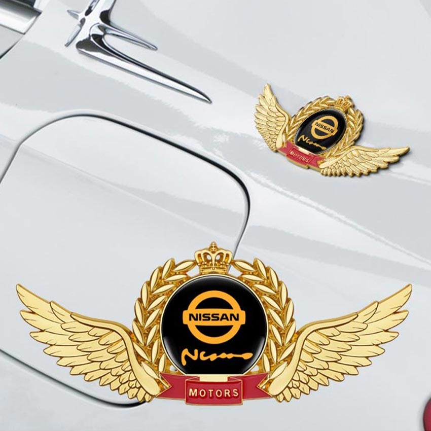 Emblem Logo Mobil Stiker Logam 3D Emblem Mobil Sayap Gandum Stiker Mobil Nissan
