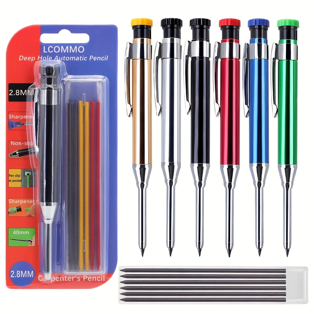 

2PCS/Card Metal Woodworker Pencil 2.8mm Carpenter Mechanical Pencil Capable of Deep Hole Marking With Sharpener 2B Leads