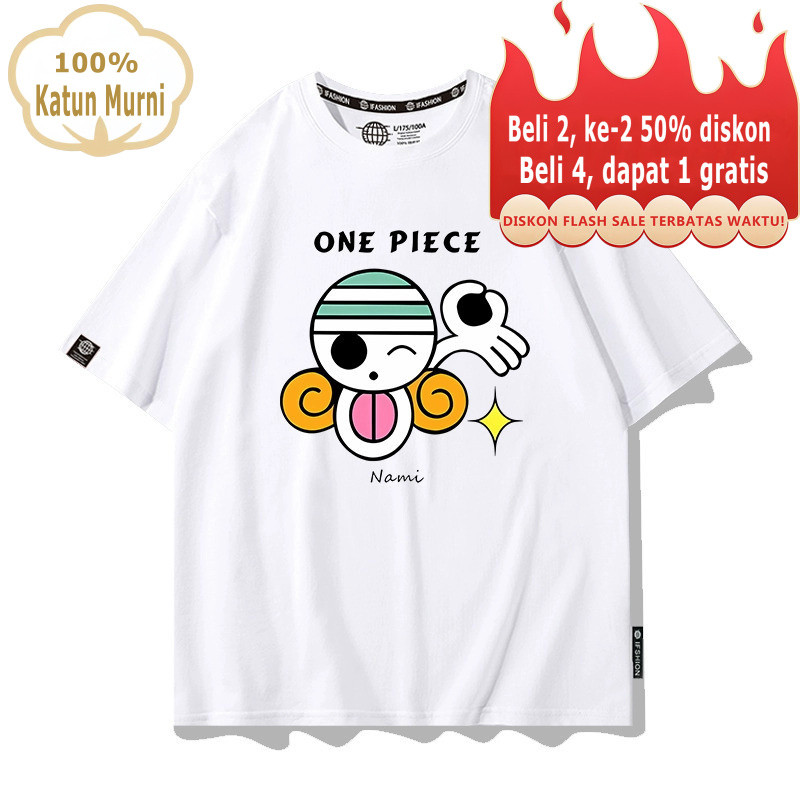 "HARGA MURAH"Kaos Polos Wanita Pria Karakter Kartun One Piece demi Keadilan Logo Nami-KatunCOD