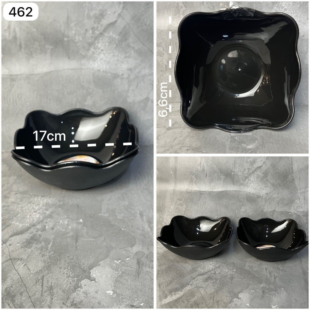 (GA777) MANGKOK REGE 462 / MANGKUK MELAMIN HITAM MODEL PERSEGI GELOMBANG / Mangkuk Melamin SUP bentu