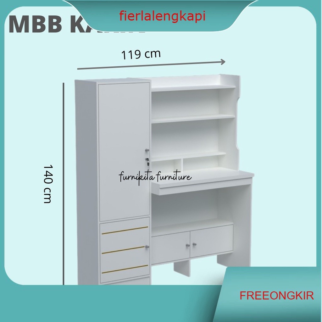 MEJA BELAJAR LEMARI BUKU OLYMPIC MBB KARIN - PUTIH MODERN MINIMALIS