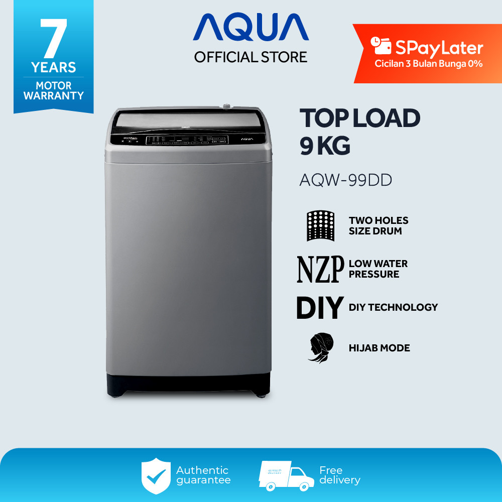 AQUA Elektronik AQW-99DD Mesin Cuci Top Loading 9 Kg - With Hijab Mode - ABT Technology - Power Off 