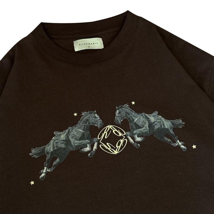 RUDEBASIC - Brown Horse Monogram Tiny Tee - Heavy Weight Cotton [UNISEX] Kaos Pria T-Shirt Pendek