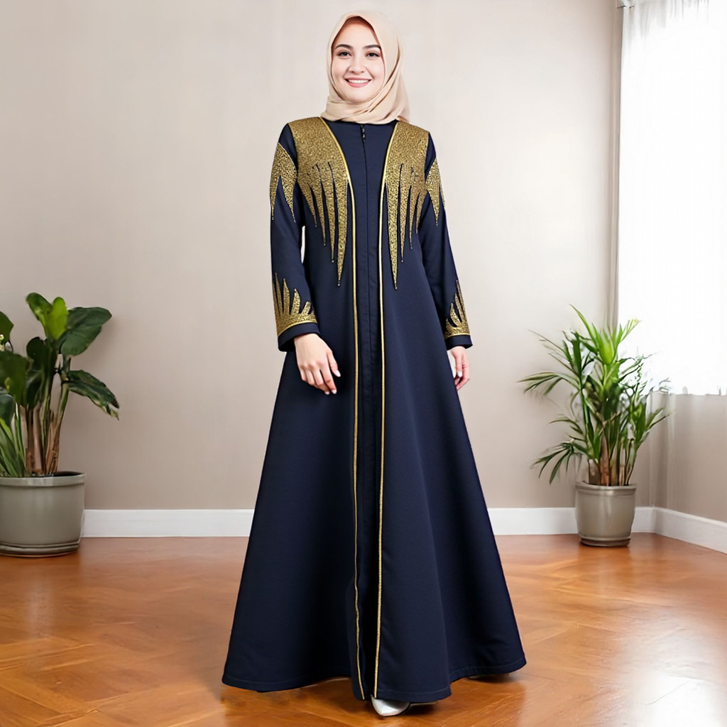 Gamis Abaya Turkey Hitam Muslimah Arab Saudi Kombinasi Bordir Bahan Jetblack Adem Busui Friendly Haj