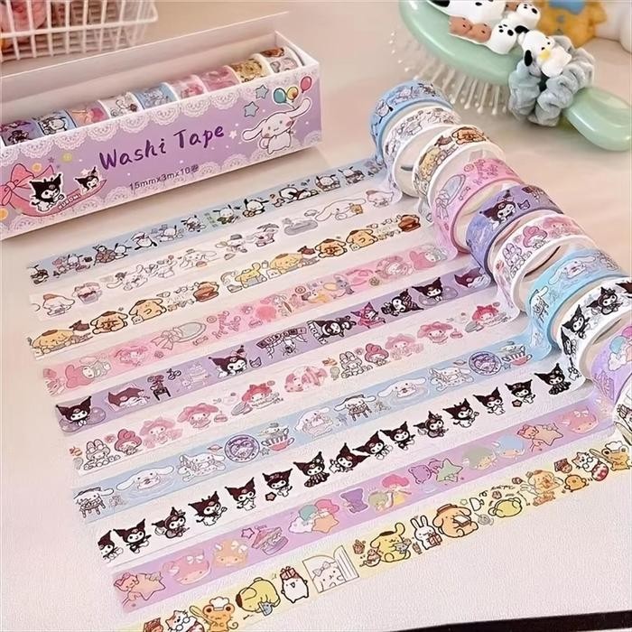 

NA Washie Tape Selotip Glitter Karakter Roll 10 pcs / Washietape 1 Set Karakter Kartun / Isolasi Selotip Solatip Label Motif
