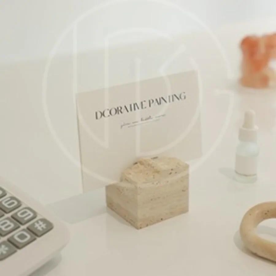

Natural Travertine Stone Business Card Holder for Desk Polished Marble Wedding Table Signs Photo Display Desktop Memo Holder