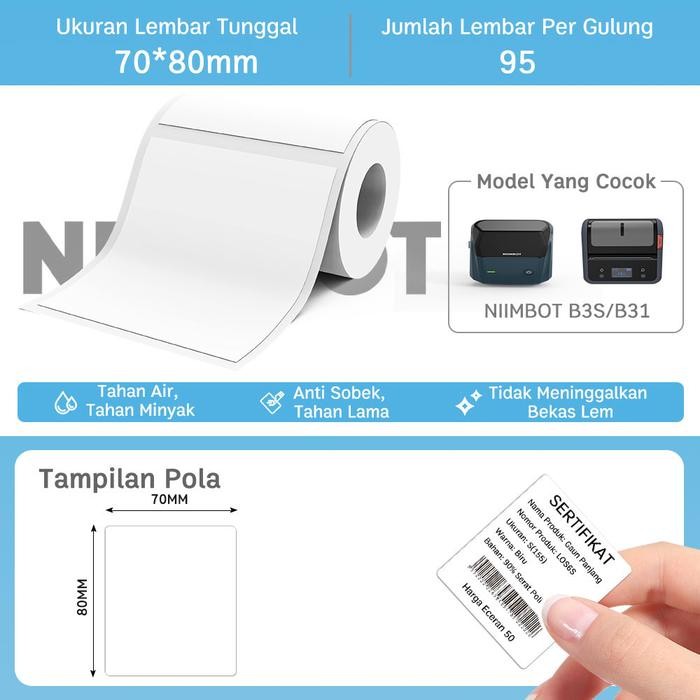 

Sale Kertas Label Ukuran Besar NIIMBOT B3S Tahan Air Minyak dan Sobek Cocok untuk Penggunaan Kantor dan Rumah - Putih 70*80mm Tbk