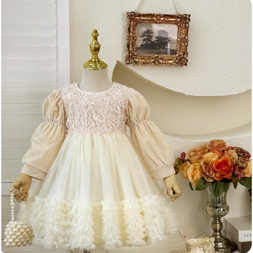 Bellini - Dress lengan panjang / gaun pesta anak dan bayi perempuan motif rok renda - P243