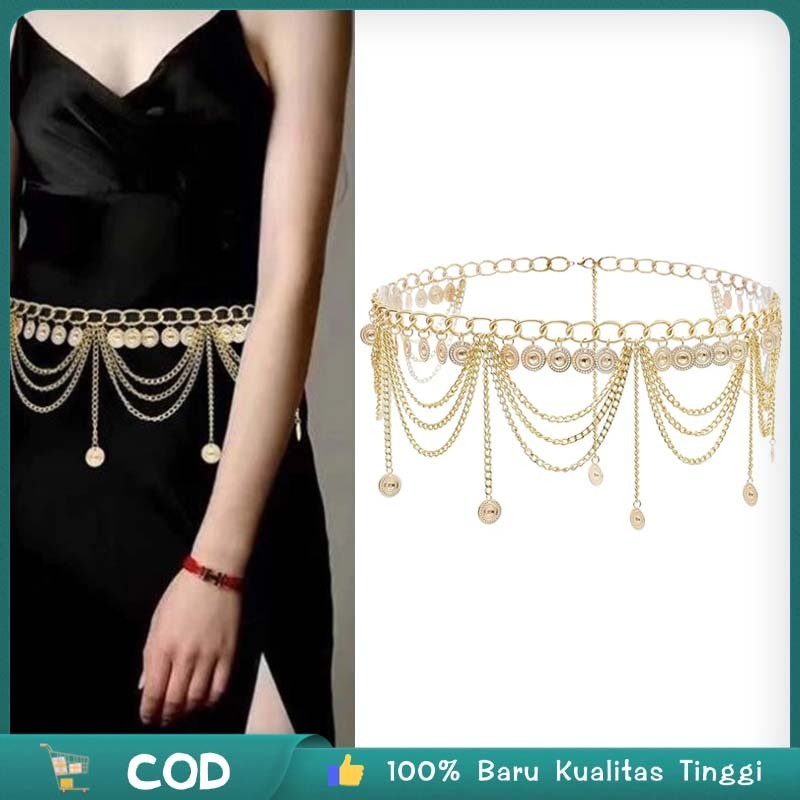 Ikat Pinggang Tali Rantai Layers Belt Belly Dance Rumbai  Waist Korea Etnis Wanita Fashion Rantai Be