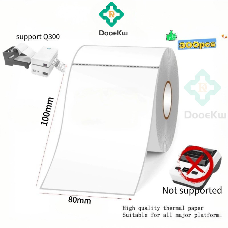 

LABEL THERMAL 80 X 100 mm KERTAS STICKER DIRECT THERMAL 80x100 mm 300pcs support Q300 PRINTER