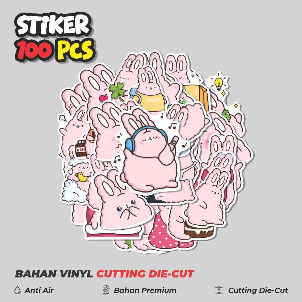

Terbaru! 50 pcs Stiker Animal Rabbit Soup Pink [Kelinci] Dekorasi Lucu Kreatif untuk Notebook, Skateboard, HP