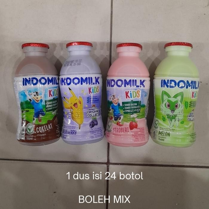 Indomilk Kids Susu UHT Botol Per Dus (24Pcs x 190ml) Rasa Coklat / Blueberry / Strawberry / Melon