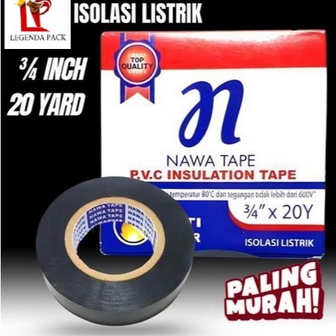 Nawa Tape Isolasi Listrik Tahan Api Hitam 18mm NAWA Isolasi / Solasi Listrik 3/4" x 20Y - Lakban Sel